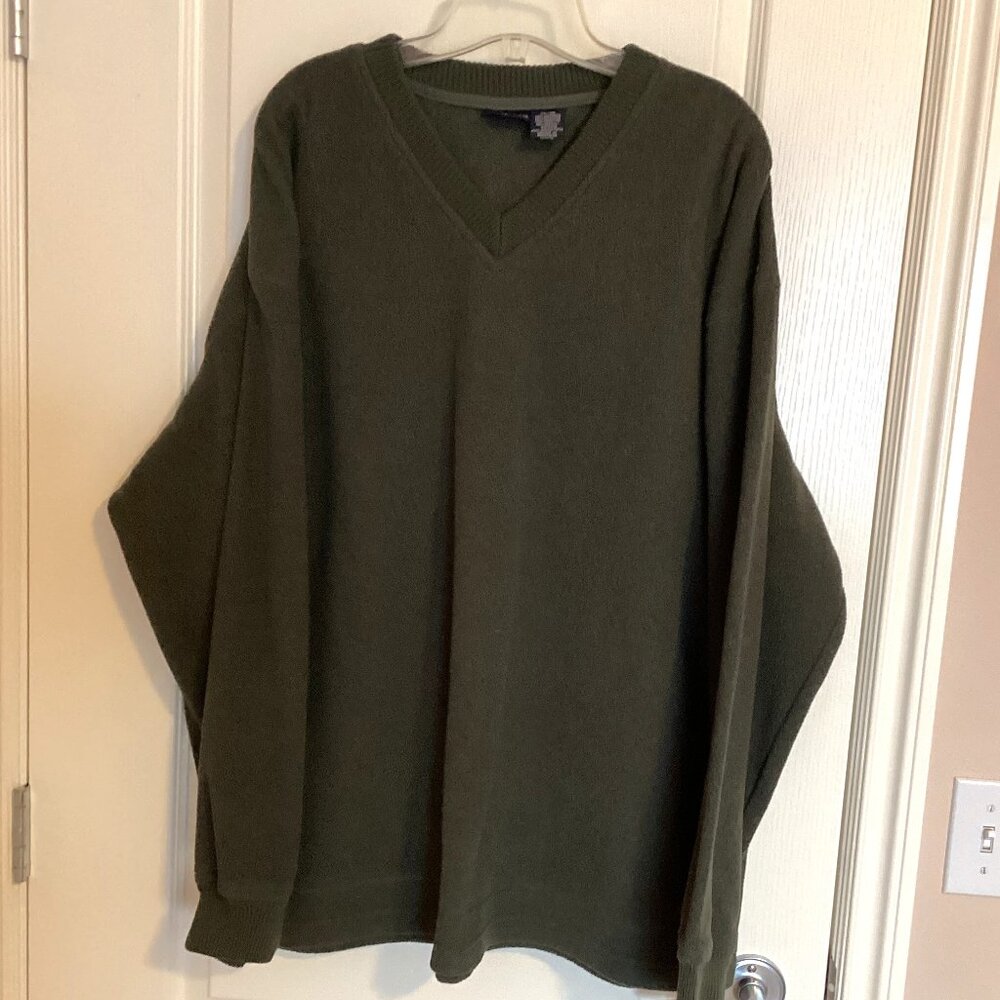 Cherokee Men's V-Neck Fleece Sweatshirt Green Pull Over Sweater Comfy Outdoor